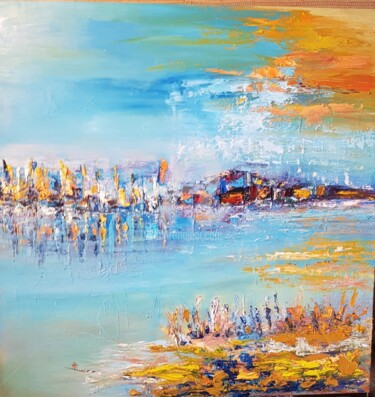 Painting titled "Ile Rousse" by Valerie Dragacci, Original Artwork, Oil Mounted on Wood Stretcher frame