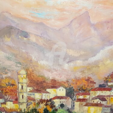 Peinture intitulée "Village corse" par Valerie Dragacci, Œuvre d'art originale, Huile