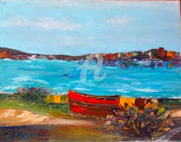 Peinture intitulée "La barque rouge" par Valerie Dragacci, Œuvre d'art originale, Huile