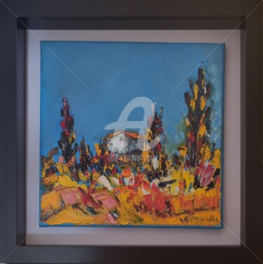 Painting titled "Petite bergerie cor…" by Valerie Dragacci, Original Artwork, Oil Mounted on Wood Stretcher frame