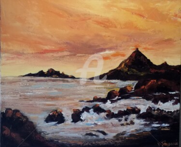 Painting titled "Les Iles Sanguinair…" by Valerie Dragacci, Original Artwork, Acrylic Mounted on Wood Panel