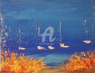 Painting titled "Cabotage en Corse" by Valerie Dragacci, Original Artwork, Acrylic Mounted on Wood Stretcher frame