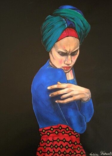 Dessin intitulée "La femme au ruban" par Valérie Fistarol, Œuvre d'art originale, Marqueur