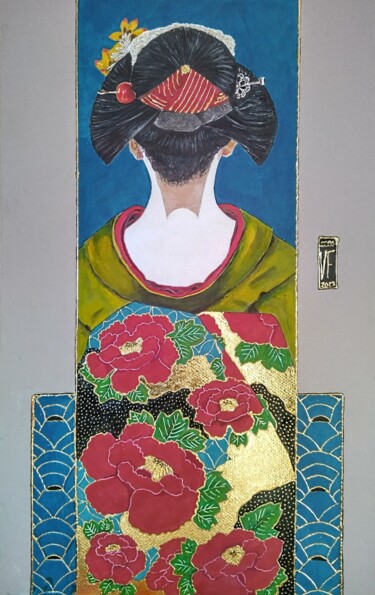 Disegno intitolato "Geisha de dos" da Valérie Fistarol, Opera d'arte originale, Pennarello