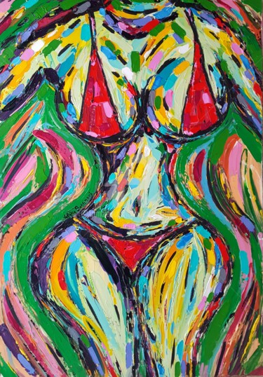Peinture intitulée ""Bi-Bikini"" par Valérie Guerinoni, Œuvre d'art originale, Acrylique