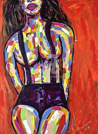 Painting titled ""Demoiselle"" by Valérie Guerinoni, Original Artwork, Acrylic Mounted on Wood Panel