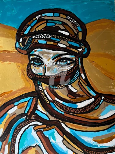 Painting titled "La fille du désert" by Valérie Guerinoni, Original Artwork, Acrylic Mounted on Wood Stretcher frame