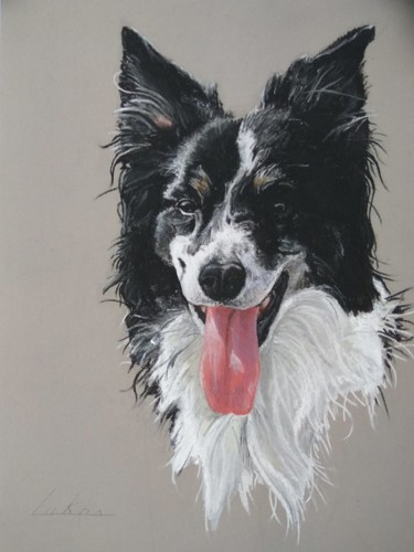 Рисунок под названием "chien" - Halin Genin, Подлинное произведение искусства, Пастель