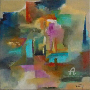 Painting titled "Abstrait" by Valerie Helm, Original Artwork, Oil Mounted on Wood Stretcher frame