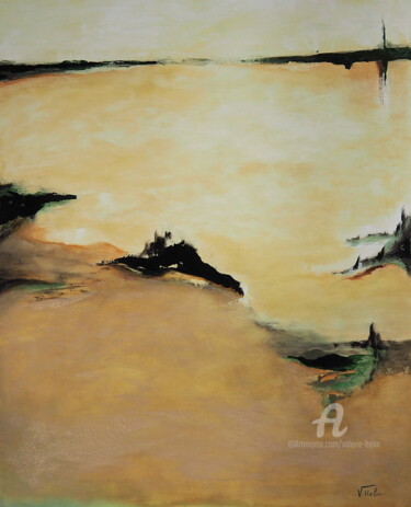 Painting titled "Ocre" by Valerie Helm, Original Artwork, Oil Mounted on Wood Stretcher frame
