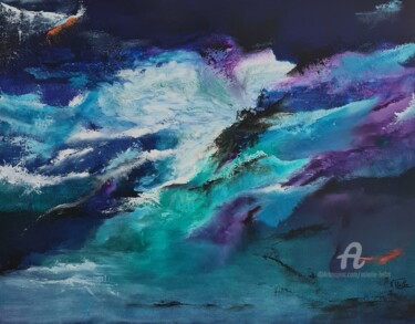 Painting titled "TURBULENCE" by Valerie Helm, Original Artwork, Oil Mounted on Wood Stretcher frame