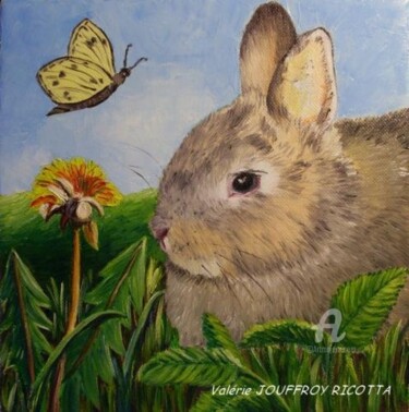 Peinture intitulée "Le lapin et le papi…" par Valérie Jouffroy Ricotta, Œuvre d'art originale, Huile