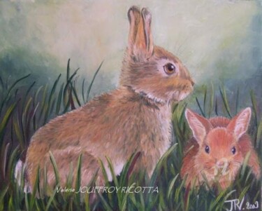 Painting titled "Les lapins" by Valérie Jouffroy Ricotta, Original Artwork, Oil