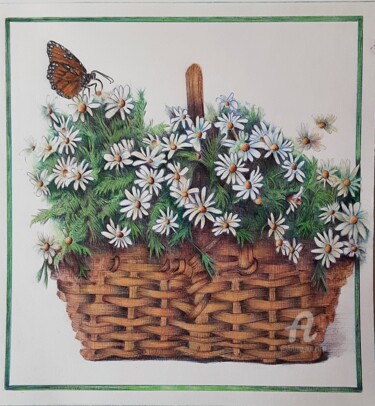 Dibujo titulada "Le panier de margue…" por Valérie Jouffroy Ricotta, Obra de arte original, Bolígrafo