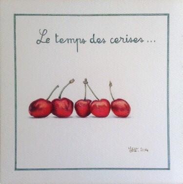 Рисунок под названием "Le temps des cerise…" - Valérie Jouffroy Ricotta, Подлинное произведение искусства, Шариковая ручка