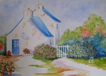 Painting titled "Campagne bretonne -…" by Valérie Jouffroy Ricotta, Original Artwork, Watercolor