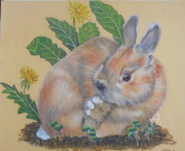 Pintura intitulada "Pissenlit le lapin…" por Valérie Jouffroy Ricotta, Obras de arte originais, Pastel