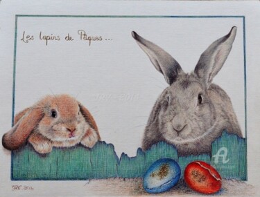 Dibujo titulada "Les lapins de Pâque…" por Valérie Jouffroy Ricotta, Obra de arte original, Bolígrafo
