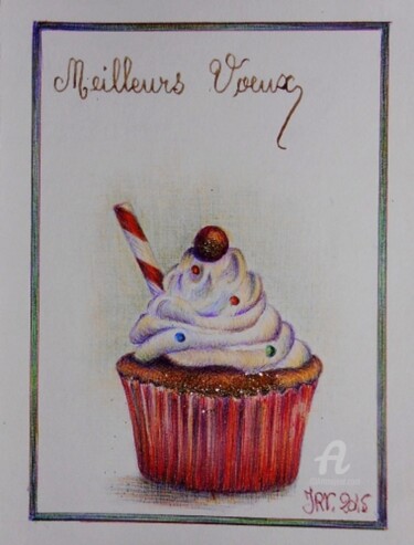 Zeichnungen mit dem Titel "Le cupcake - Stylo…" von Valérie Jouffroy Ricotta, Original-Kunstwerk, Kugelschreiber