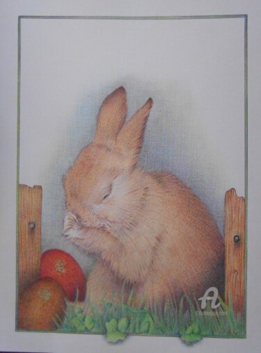 Dibujo titulada "Petit lapin de Pâqu…" por Valérie Jouffroy Ricotta, Obra de arte original, Bolígrafo