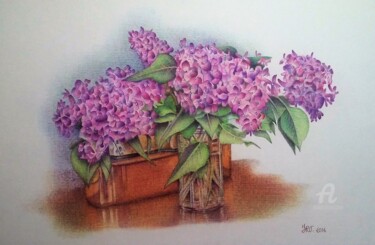 Tekening getiteld "Le bouquet de lilas" door Valérie Jouffroy Ricotta, Origineel Kunstwerk, Balpen