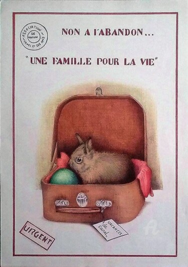 Schilderij getiteld "SOS Canel le lapin…" door Valérie Jouffroy Ricotta, Origineel Kunstwerk, Balpen