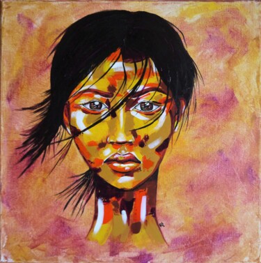 Painting titled "Hideko" by Valérie Lamarre, Original Artwork, Acrylic Mounted on Wood Stretcher frame