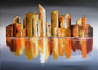 Malerei mit dem Titel "City W" von Valérie Lamarre, Original-Kunstwerk, Acryl Auf Keilrahmen aus Holz montiert