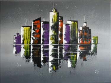 「City Y」というタイトルの絵画 Valérie Lamarreによって, オリジナルのアートワーク, アクリル ウッドストレッチャーフレームにマウント