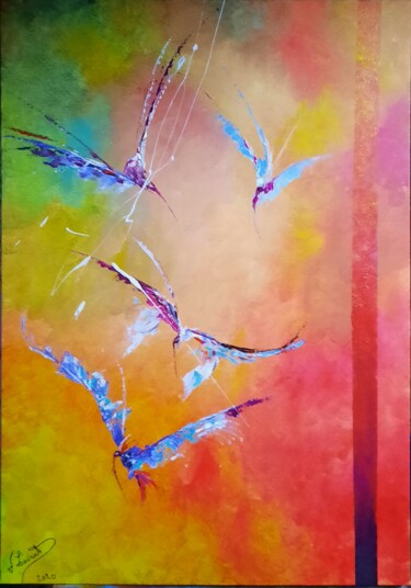 Pintura intitulada "Oiseaux du paradis" por Valérie Lavrut, Obras de arte originais, Acrílico