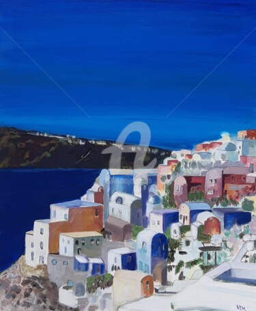Painting titled "Greek island-île Gr…" by Valérie Le Meur, Original Artwork, Acrylic Mounted on Wood Stretcher frame