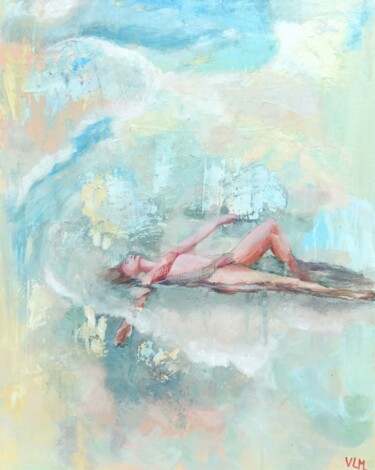 Malarstwo zatytułowany „Lucy in the sky” autorstwa Valérie Le Meur, Oryginalna praca, Akryl Zamontowany na Drewniana rama no…