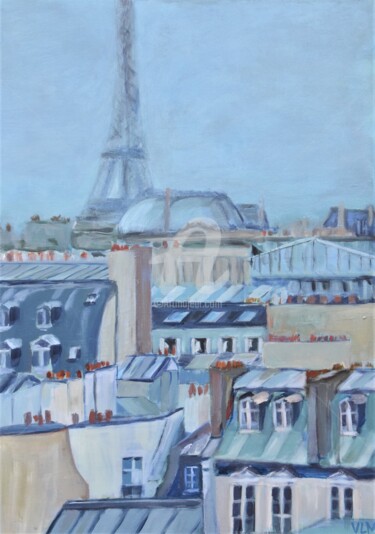 Peinture intitulée "Les toits bleus de…" par Valérie Le Meur, Œuvre d'art originale, Acrylique