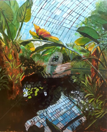 Painting titled "The-greenhouse-the-…" by Valérie Le Meur, Original Artwork, Acrylic Mounted on Wood Stretcher frame