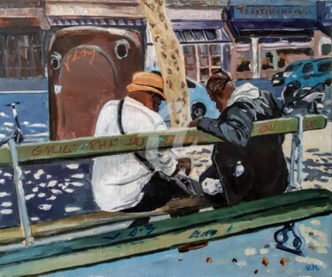 Pintura intitulada "Sur un banc, à paris" por Valérie Le Meur, Obras de arte originais, Acrílico Montado em Armação em madei…