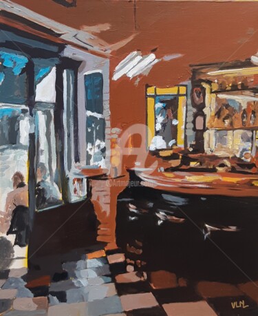 Malerei mit dem Titel "La Madeleine café-" von Valérie Le Meur, Original-Kunstwerk, Acryl Auf Keilrahmen aus Holz montiert