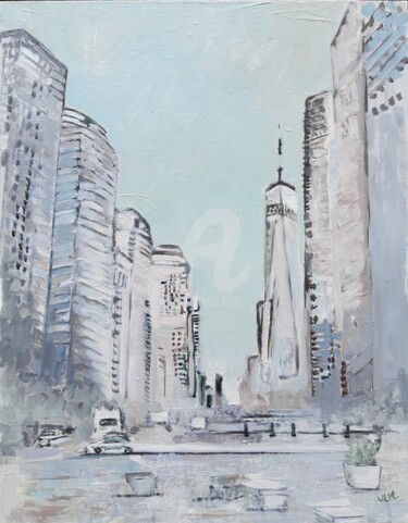 Painting titled "White New-York" by Valérie Le Meur, Original Artwork, Acrylic Mounted on Wood Stretcher frame