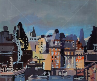 Painting titled "Peur sur la ville" by Valérie Le Meur, Original Artwork, Acrylic Mounted on Wood Stretcher frame