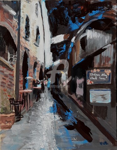 Painting titled "Italian Alley" by Valérie Le Meur, Original Artwork, Acrylic Mounted on Wood Stretcher frame