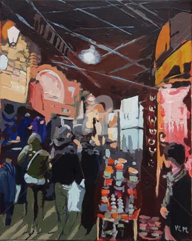 Painting titled "Camden Market 3-enc…" by Valérie Le Meur, Original Artwork, Acrylic Mounted on Wood Stretcher frame