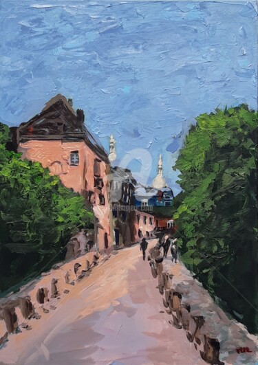 Painting titled "Paris-Montmartre" by Valérie Le Meur, Original Artwork, Acrylic Mounted on Wood Stretcher frame
