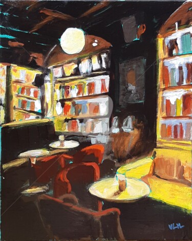 Картина под названием "in the hotel lounge" - Valérie Le Meur, Подлинное произведение искусства, Акрил Установлен на Деревян…