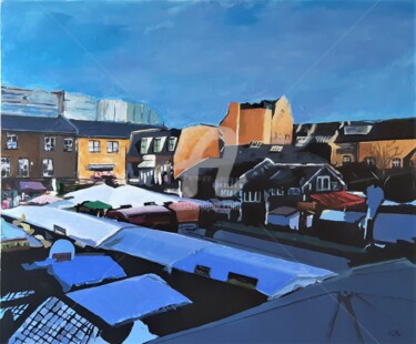 Painting titled "Sun rising on Camde…" by Valérie Le Meur, Original Artwork, Acrylic Mounted on Wood Stretcher frame