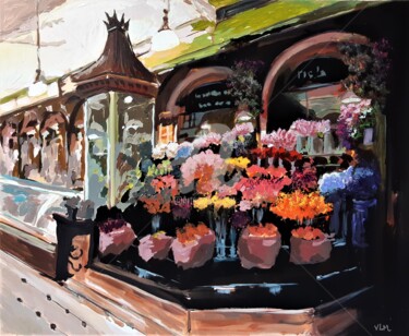 Painting titled "The floral shop; Ha…" by Valérie Le Meur, Original Artwork, Acrylic Mounted on Wood Stretcher frame