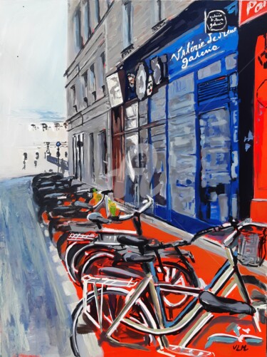 Картина под названием "Paris à vélo" - Valérie Le Meur, Подлинное произведение искусства, Акрил Установлен на Деревянная рам…