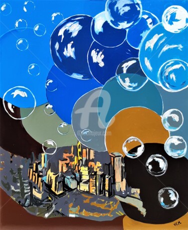 Pintura titulada "Escaping the city" por Valérie Le Meur, Obra de arte original, Acrílico Montado en Bastidor de camilla de…