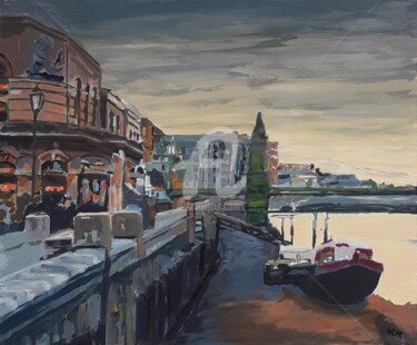 Painting titled "On the Thames- Sur…" by Valérie Le Meur, Original Artwork, Acrylic Mounted on Wood Stretcher frame