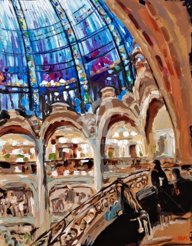 Painting titled "Les Galeries Lafaye…" by Valérie Le Meur, Original Artwork, Acrylic Mounted on Wood Stretcher frame