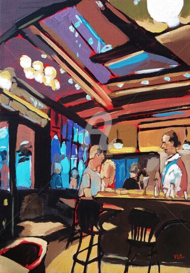 Painting titled "Chelsea pub" by Valérie Le Meur, Original Artwork, Acrylic Mounted on Wood Stretcher frame