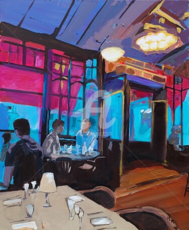 Painting titled "Chelsea pub-2-" by Valérie Le Meur, Original Artwork, Acrylic Mounted on Wood Stretcher frame